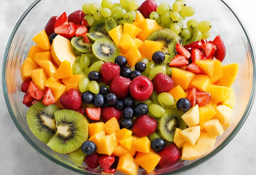 Colorful fruit bowl with kiwi mango berries healthy breakfast food photography