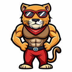 colorful illustration of a cartoon cougar mascot, isolated on white background, suitable for logo, mascot, branding, game character, and etc