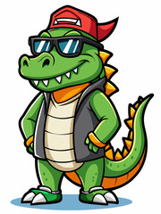 colorful illustration of a cartoon crocodile mascot, isolated on white background, suitable for logo, mascot, branding, game character, and etc