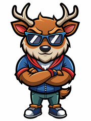 colorful illustration of a cartoon deer mascot, isolated on white background, suitable for logo, mascot, branding, game character, and etc