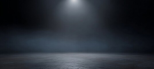Dark Room with Concrete Floor and Spotlight, Empty Studio Background.