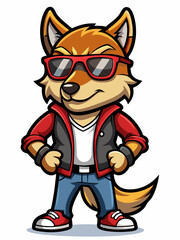 colorful illustration of a cartoon dingo mascot, isolated on white background, suitable for logo, mascot, branding, game character, and etc