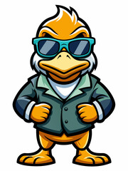 colorful illustration of a cartoon duck mascot, isolated on white background, suitable for logo, mascot, branding, game character, and etc