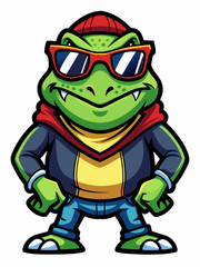 colorful illustration of a cartoon frog mascot, isolated on white background, suitable for logo, mascot, branding, game character, and etc