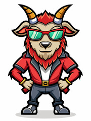 colorful illustration of a cartoon goat mascot , isolated on white background, suitable for logo, mascot, branding, game character, and etc