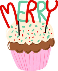 Christmas Cupcakes Clipart Set | 24 Hand Drawn Holiday Dessert Illustrations | Cute Santa, Reindeer, Gingerbread, Candy, Festive Cupcake Graphics