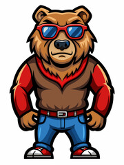 Obraz premium colorful illustration of a cartoon grizzly bear mascot, isolated on white background, suitable for logo, mascot, branding, game character, and etc