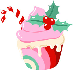 Christmas Cupcakes Clipart Set | 24 Hand Drawn Holiday Dessert Illustrations | Cute Santa, Reindeer, Gingerbread, Candy, Festive Cupcake Graphics