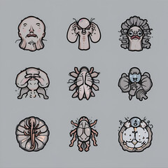 Cysticercosis symptoms, diagnostic and treatment vector icon set. Line editable medical icons.