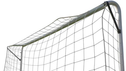 Close up of a soccer goal net isolated on transparent background