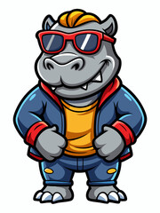 Obraz premium colorful illustration of a cartoon hippo mascot, isolated on white background, suitable for logo, mascot, branding, game character, and etc