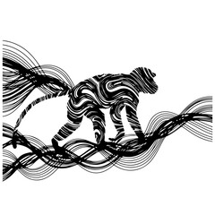 Fototapeta premium Abstract Wave Lines Monkey Silhouette Art: Modern Animal Designs
