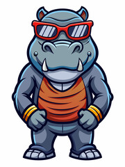 colorful illustration of a cartoon hippo mascot, isolated on white background, suitable for logo, mascot, branding, game character, and etc