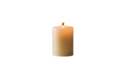 Illuminating pillar candle with a gentle flame isolated on transparent background