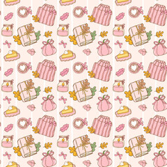 Coquette Pink Cozy Fall Seamless Pattern Girly Autumn Bookish Book Lover Wallpaper printable