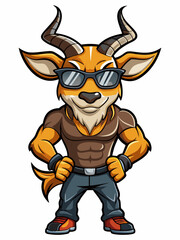 Obraz premium colorful illustration of a cartoon impala mascot, isolated on white background, suitable for logo, mascot, branding, game character, and etc