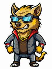colorful illustration of a cartoon hyena mascot, isolated on white background, suitable for logo, mascot, branding, game character, and etc