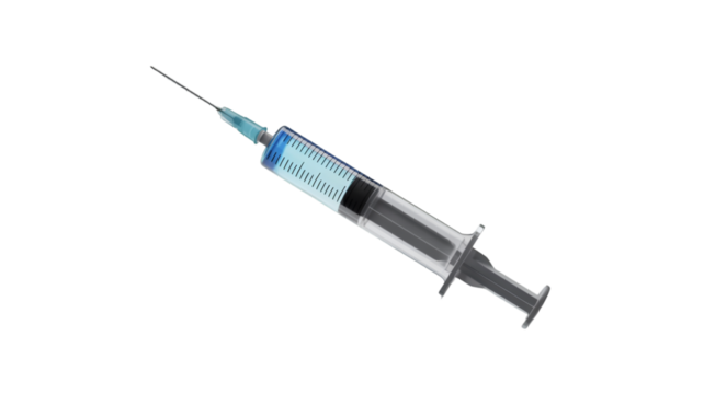 A blue liquid filled syringe with needle isolated on transparent background - Powered by Adobe