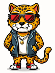 Naklejka premium colorful illustration of a cartoon leopard mascot, isolated on white background, suitable for logo, mascot, branding, game character, and etc