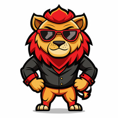 colorful illustration of a cartoon lion mascot, isolated on white background, suitable for logo, mascot, branding, game character, and etc