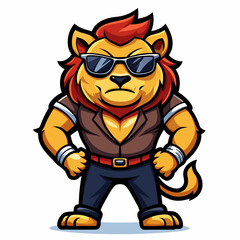 colorful illustration of a cartoon lion mascot, isolated on white background, suitable for logo, mascot, branding, game character, and etc
