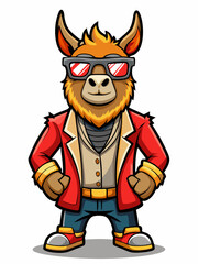 colorful illustration of a cartoon llama mascot, isolated on white background, suitable for logo, mascot, branding, game character, and etc