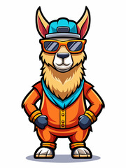 colorful illustration of a cartoon llama mascot, isolated on white background, suitable for logo, mascot, branding, game character, and etc