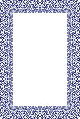 Ornamental Blue Frame with Detailed Swirls and Floral Accents, Decorative Frame with Ornamental Border, Elegant Floral glass frame design, tiles floral decoration, Border with Intricate Leaf and Bloom