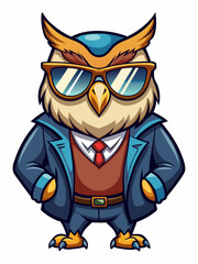 colorful illustration of a cartoon owl mascot, isolated on white background, suitable for logo, mascot, branding, game character, and etc
