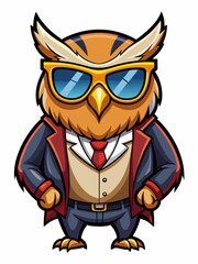 colorful illustration of a cartoon owl mascot, isolated on white background, suitable for logo, mascot, branding, game character, and etc