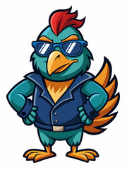 colorful illustration of a cartoon peacock mascot, isolated on white background, suitable for logo, mascot, branding, game character, and etc