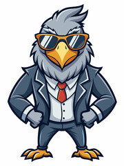 colorful illustration of a cartoon secretary bird mascot , isolated on white background, suitable for logo, mascot, branding, game character, and etc