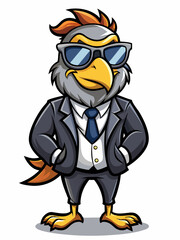 colorful illustration of a cartoon secretary bird mascot , isolated on white background, suitable for logo, mascot, branding, game character, and etc