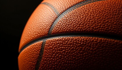 Fototapeta premium Close up detailed view of textured leather surface on a basketball showing stitching and pebble