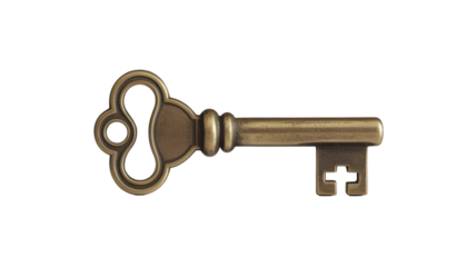 Antique bronze key isolated on transparent background