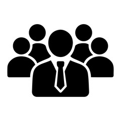 Silhouette illustration of a business team with a leader in the foreground on transparent background