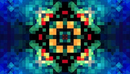 Intricate Pixel Art Kaleidoscope Pattern with Vibrant Colors and Geometric Shapes