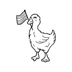 hand-drawn vector illustration of a duck with a flag
