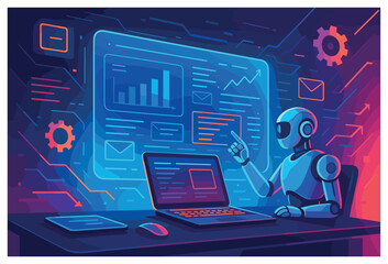 Futuristic workspace concept: ai-powered innovation in modern office technology