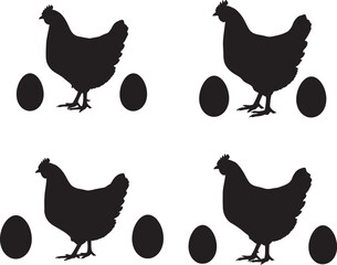 Fototapeta premium Four chicken and egg silhouettes on white background