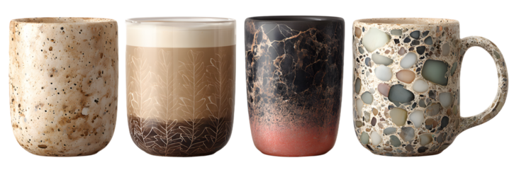 Set of coffee mugs isolated on transparent backgroun