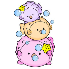 Pastel Puffy Fish Stack – Cute Cartoon Clipart
