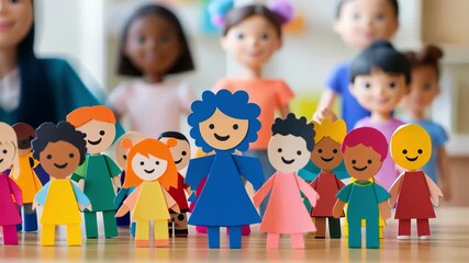 Diverse paper dolls stand together, promoting inclusion and childhood fun.