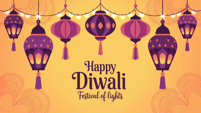 Celebrate Happy Diwali with vibrant lanterns and shimmering lights, festival of lights for greeting cards and social media promotions