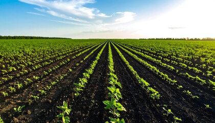 Agricultural field, young plants, rows