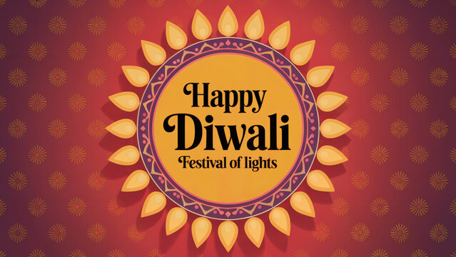 Celebrate Happy Diwali with this vibrant design featuring lights and festive patterns, perfect for holiday greetings and cultural events