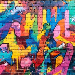 Obraz premium A vibrant graffiti wall bursting with an array of colors, featuring intricate designs, bold patterns, and dynamic shapes that showcase urban artistry.