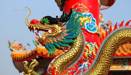 Fototapeta premium Colorful dragon statue, temple detail
