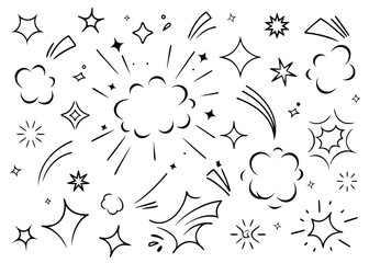 Dynamic comic book style graphic elements featuring energetic line movement and bold color accents for creative projects