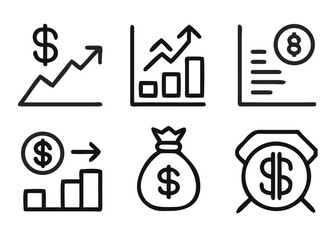 Comprehensive collection of economic symbols with adaptable stroke thickness for various design applications and business presentations